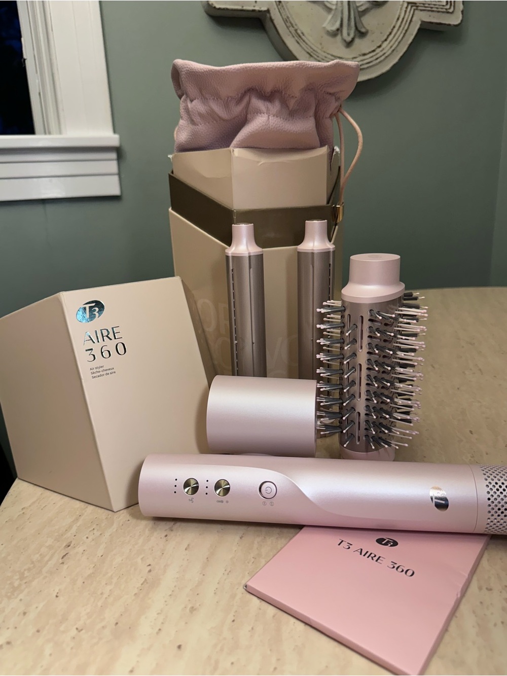 T3 Aire 360 Multi-Styler Blowout System Kit w/ Ceramic Curling Attachments Pink